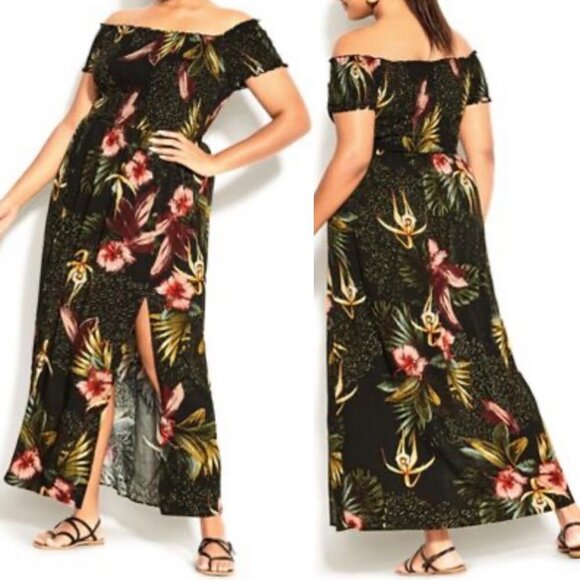 CITY CHICPhuket Shirred Maxi Dress - Black Plus S/16